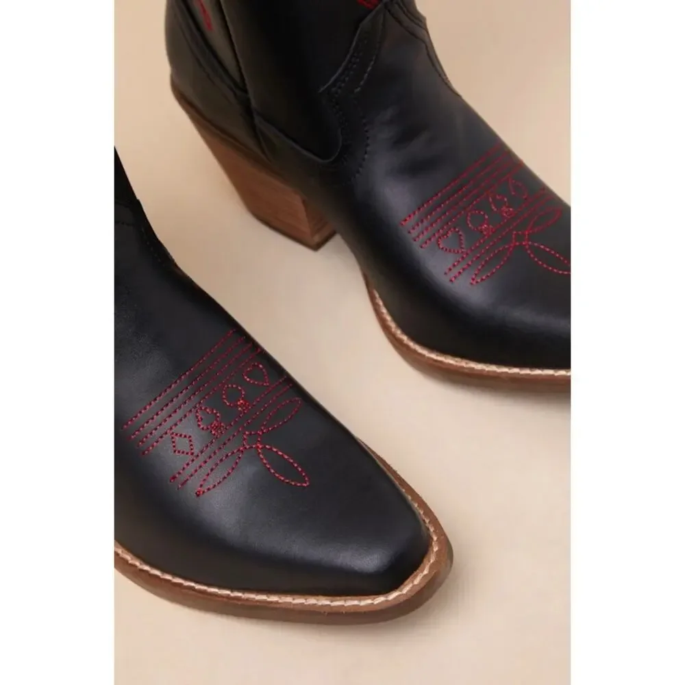 Dingo Queen A Hearts Black Leather Knee-High Western Boots 9.5 - Picture 4 of 7